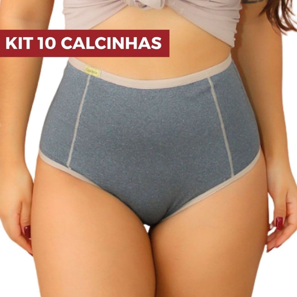 Kit 10 Calcinha Cintura Alta Cinta Plus Size Modeladora Frente Dupla Pós Parto Afina Cintura