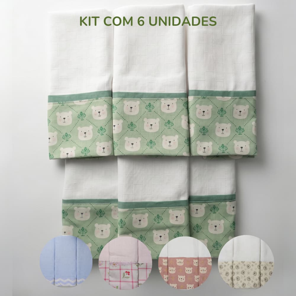 Kit 6 Fraldinha Pano de Boca Bebê 100% Algodão Duplo Antialérgico recem nascido Enxoval Molinelli