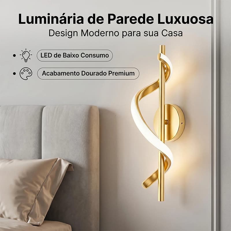 Arandela LED 12W Tricolor Moderna Espiral, Luz Quente/Neutra/Fria para Sala Quarto Corredor