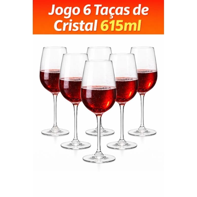 Jogo 6 Taças de Cristal 615ml – Taças Grandes para  Drinks, Elegantes, Resistentes, Mesa Posta