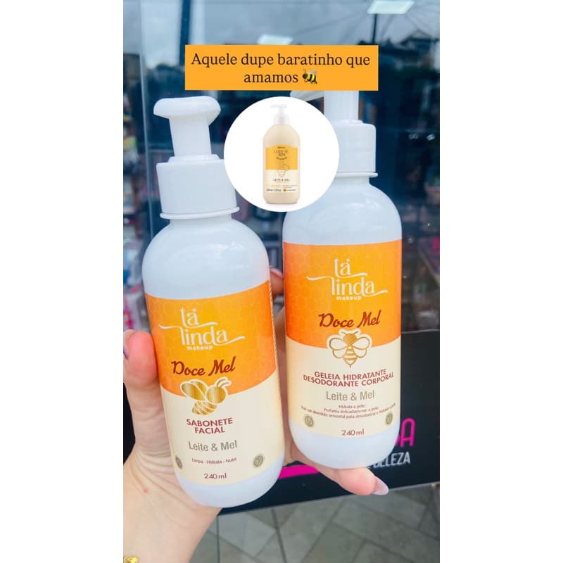 Kit Presente Dupe baratinho hidratante corporal Geleia hidratante e Sabonete Facial mel e leite 240ml