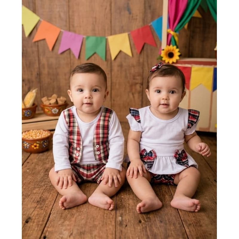Conjunto Xadrez Menina ou Menino até 4 meses