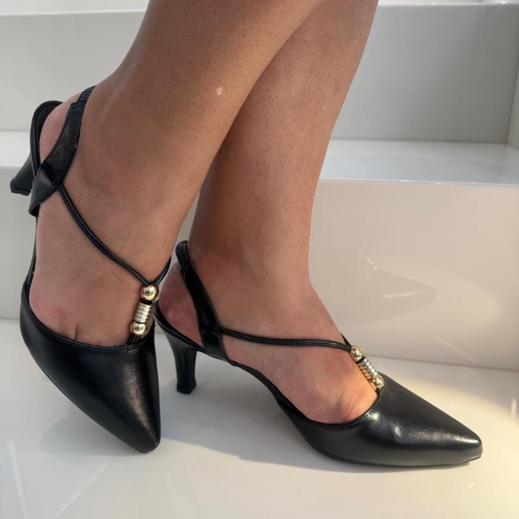 Scarpin Feminino SHOW SHOW Slingback Salto Fino 8 cm Enfeite Elegante Confortável