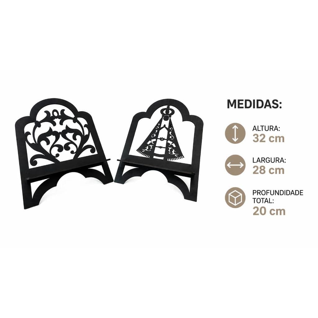 Porta Bíblia MDF 4mm Pintado em preto – Arabesco Elegante  e Nossa Senhora – Suporte para Livros e Bíblia