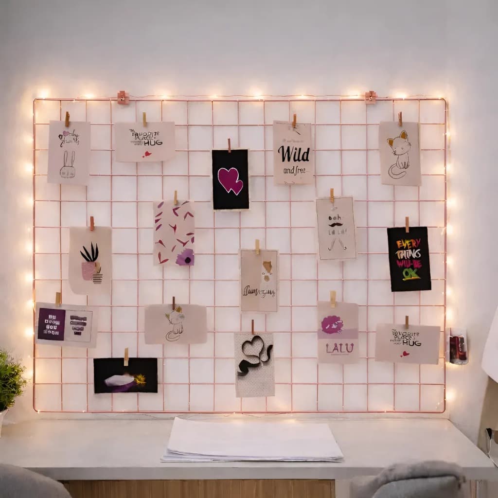Mural De Fotos Memory Board Painel Aramada Rosé 60x80+Led