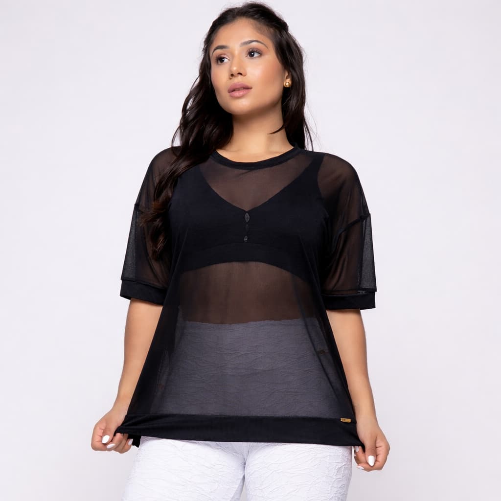 Blusa Tule Fitness Feminina Transparente Leve Academia Confortável Não Amassa