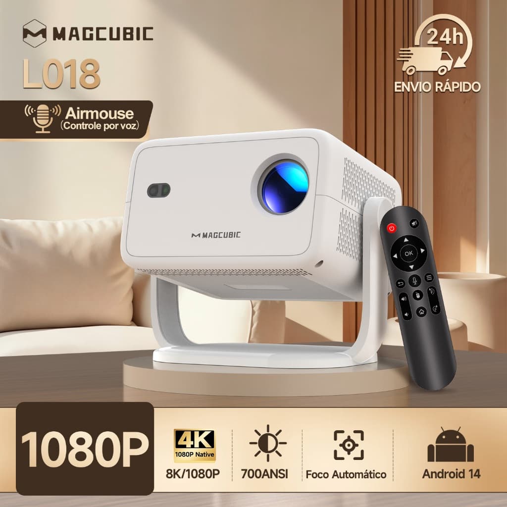 Projetor Magcubic L018 Foco Automático 700 ANSI Nativo 1080P Full HD Evita Obstáculos Smart TV WiFi 6 BT5.4 Bivolt