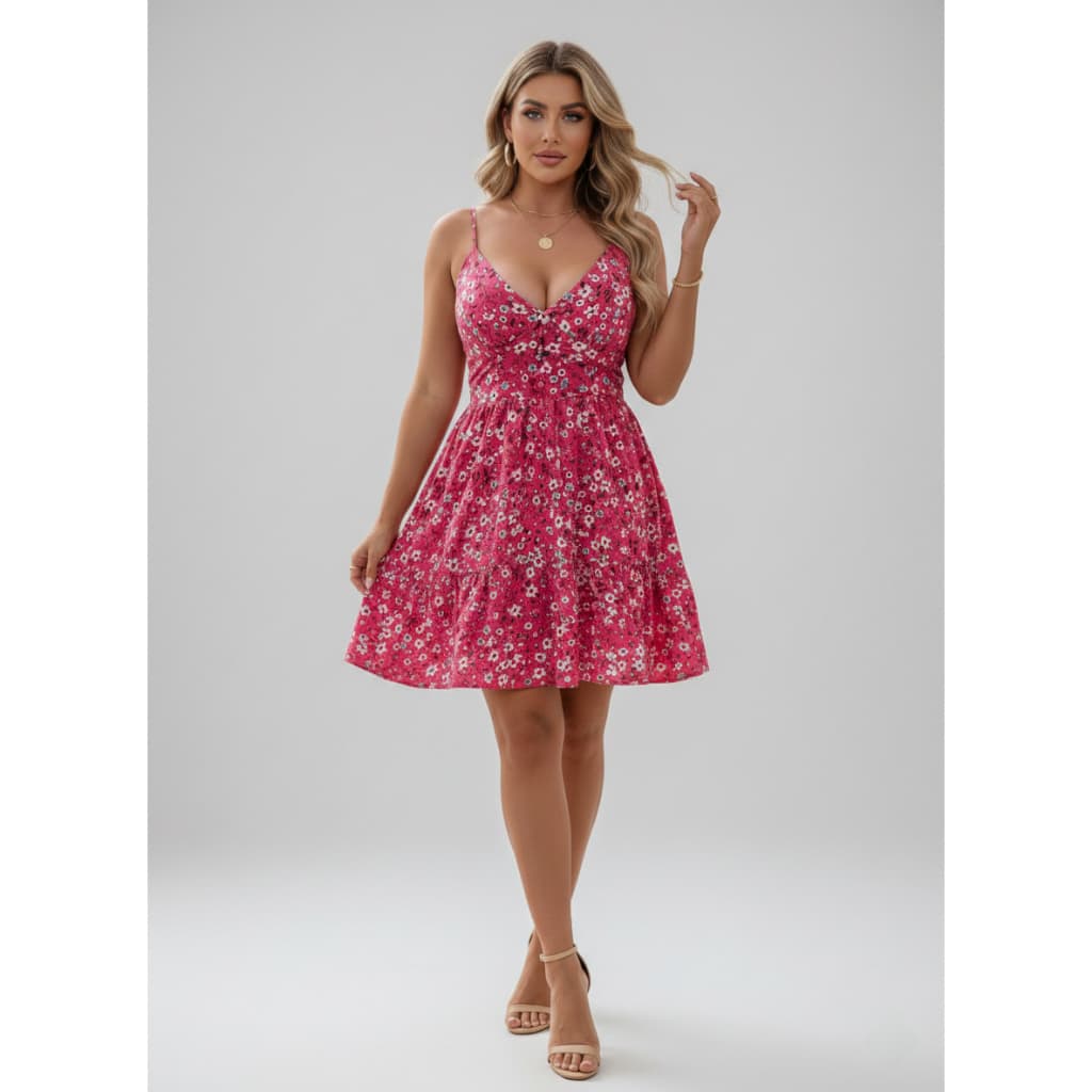 Vestido Floral Feminino Curto Vermelho – Elegante, Leve e Super Confortável