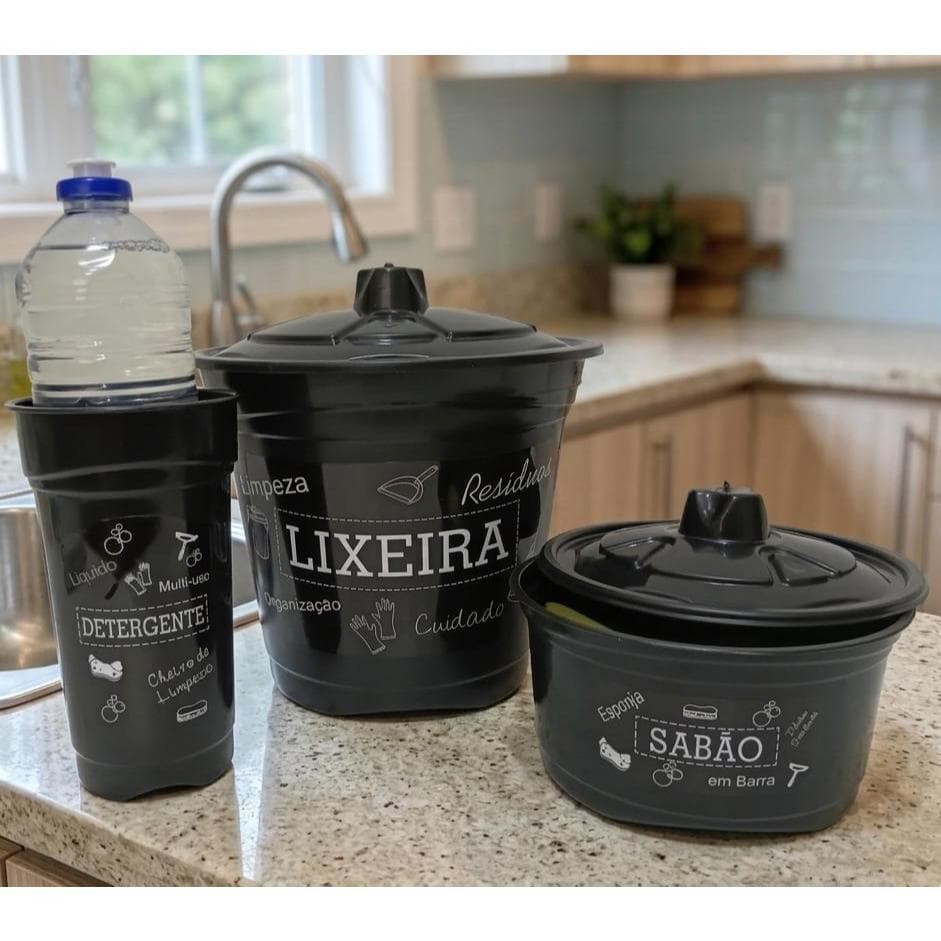 Kit PIA 03 peças para cozinha -- limpeza para cozinha --> porta detergente --> lixeira --> sabão