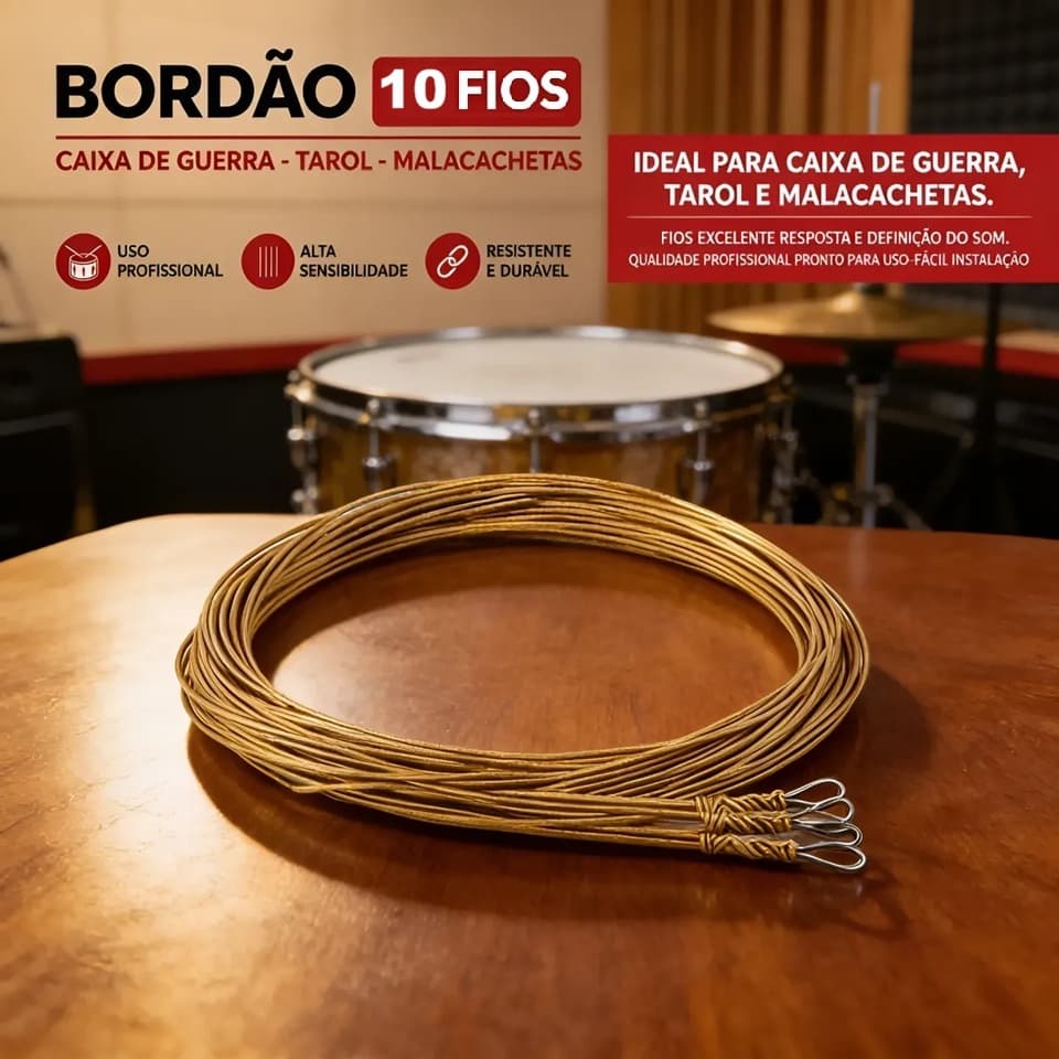 Bordão 10 Fios Para Caixa Guerra Tarol Profissional Samba