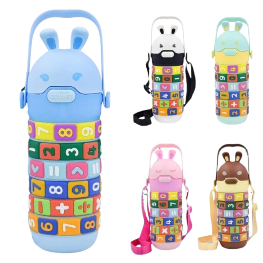 Garrafa de Água Infantil Educativa Tabuada Interativa 520ml Plástico Livre de BPA Números Giratórios 360° Hidratação