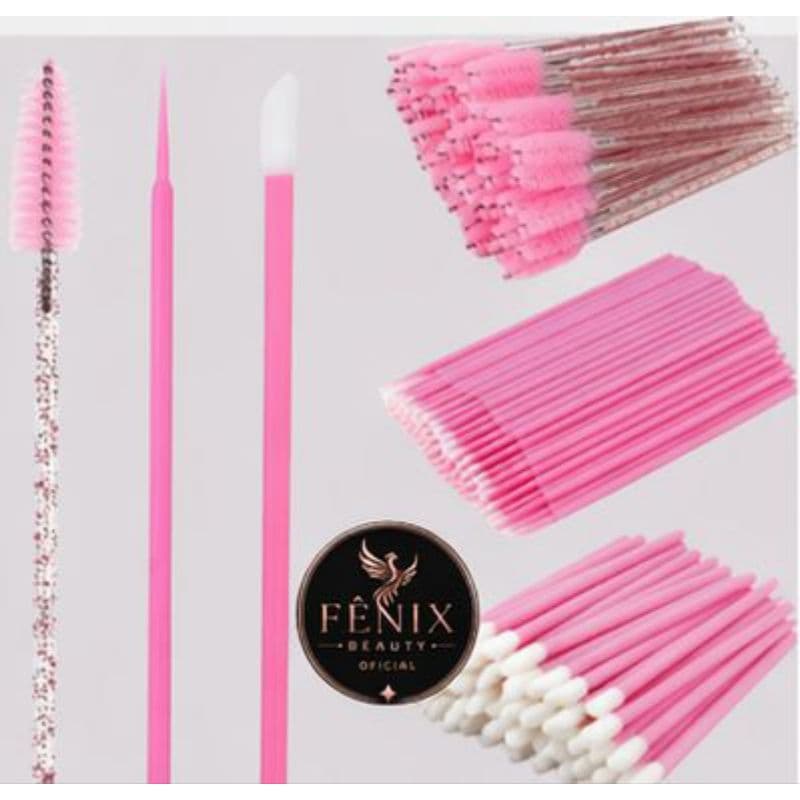 100 Microbrush + 50 Escovinhas de Cílios + 50 Aplicadores Batom/Gloss – Kit Profissional (Cores Aleatórias)