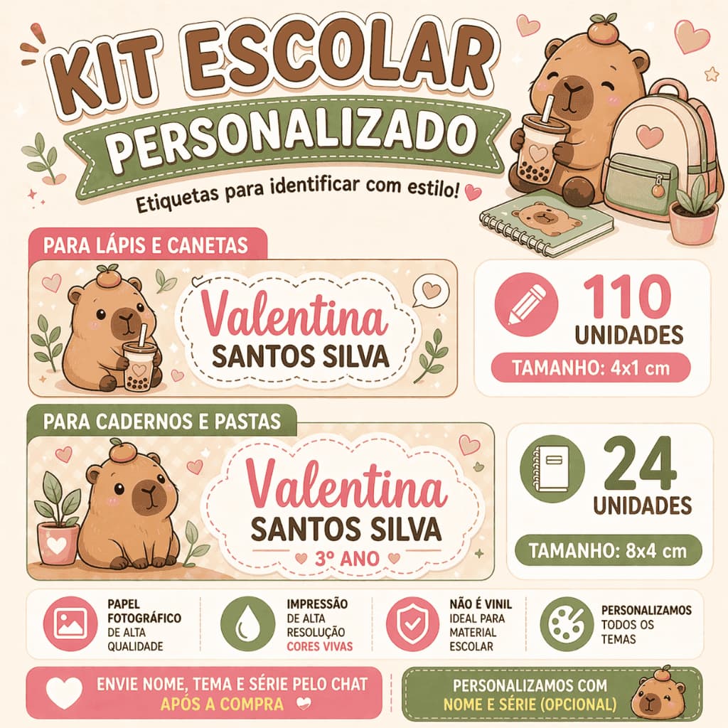 Kit 134 etiquetas adesivo escolar PERSONALIZADO nome para material escolar FAZEMOS TODOS OS TEMAS VOLTA AS AULAS