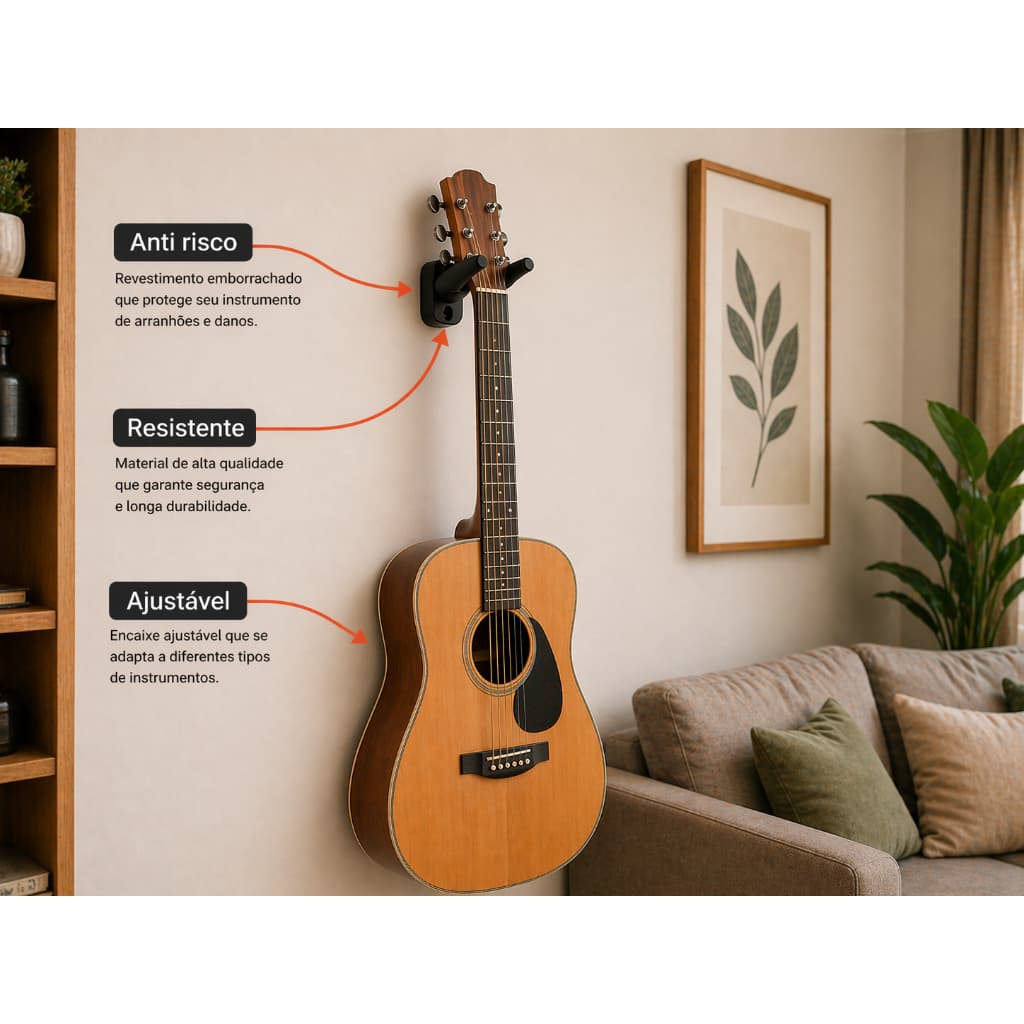 Suporte Parede Violão Guitarra Baixo Ajustável Reforçado Anti Risco