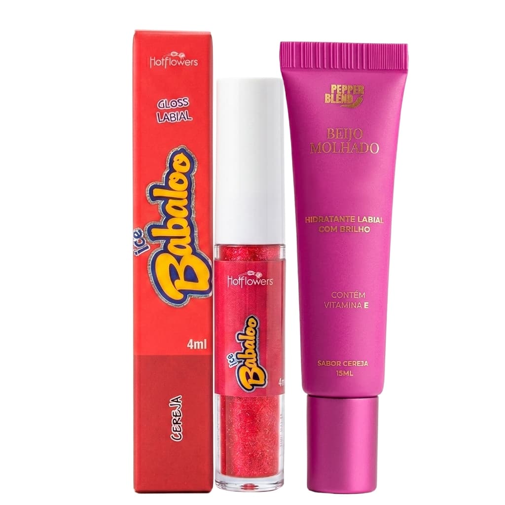 Kit Gloss Brilho Labial Ice Refrescante e Hidrante com Vitamina E Sabor Cheiro Cereja