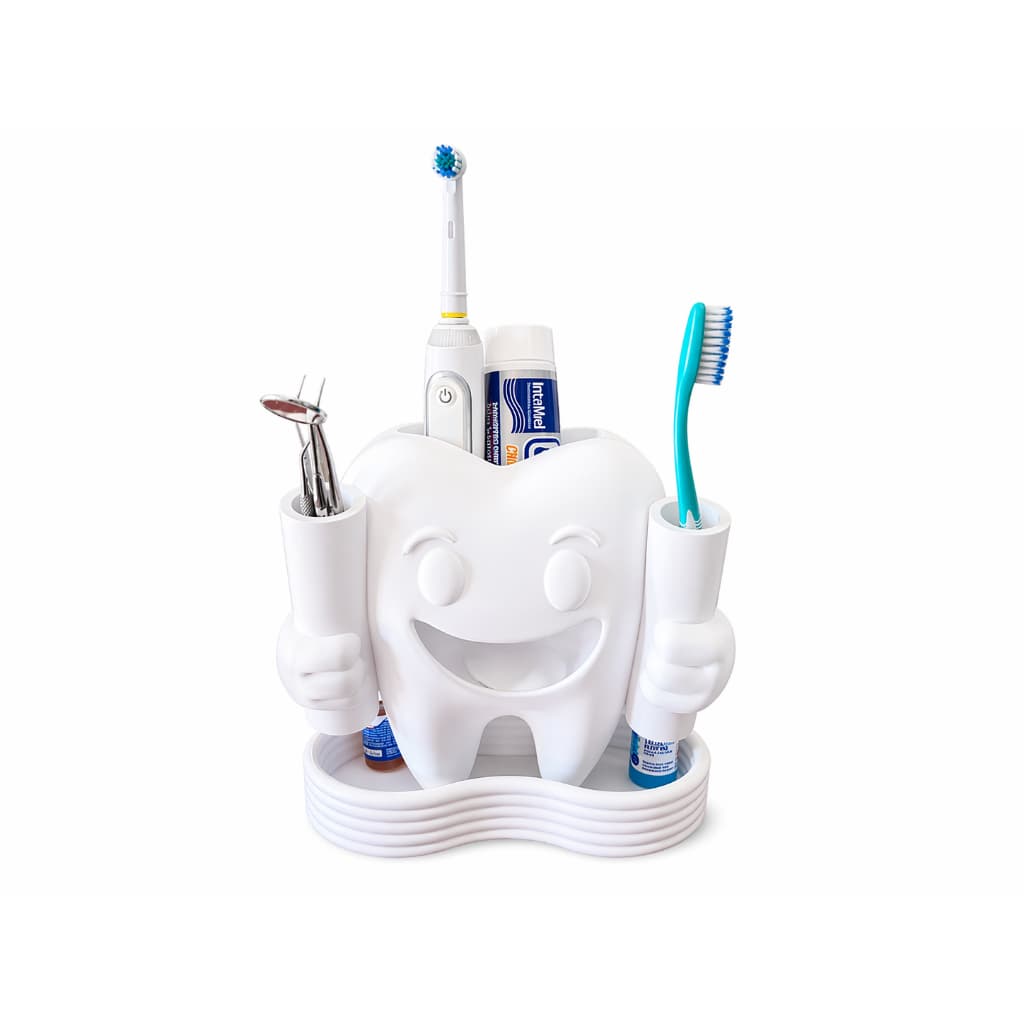 Suporte Escova e Pasta de Dente Happy Teeth Organizador de Bancada Divertido para Banheiro Infantil