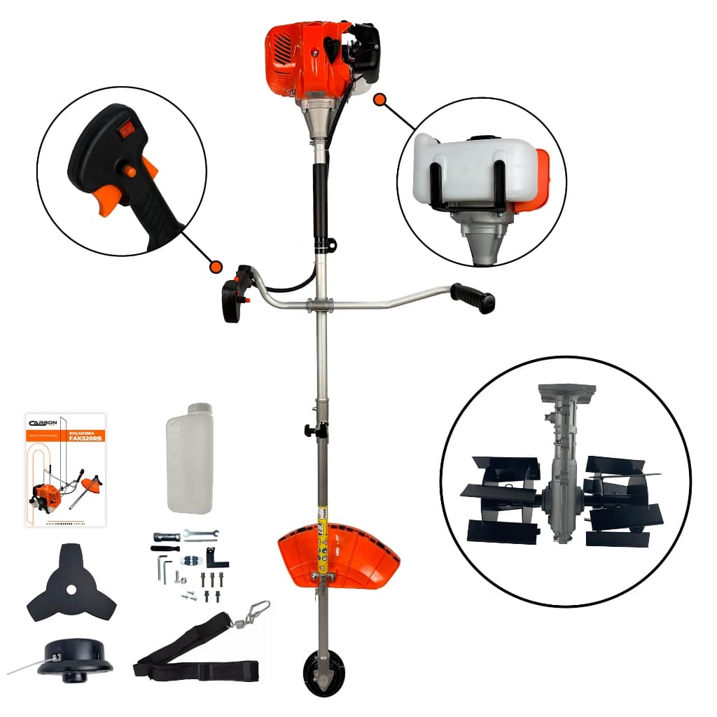 Roçadeira 52cc 2,5HP a Gasolina Bipartida com Enxada Rotativa Capinadeira Carbon Fak