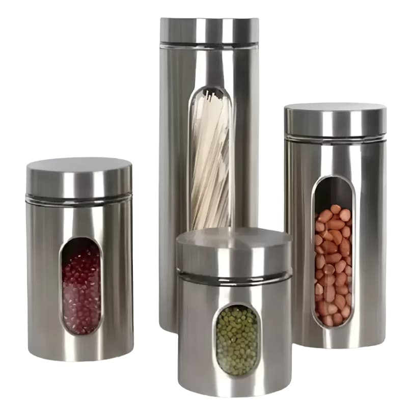 Potes Herméticos Vidro Inox Kit 4 Mantimentos Cozinha