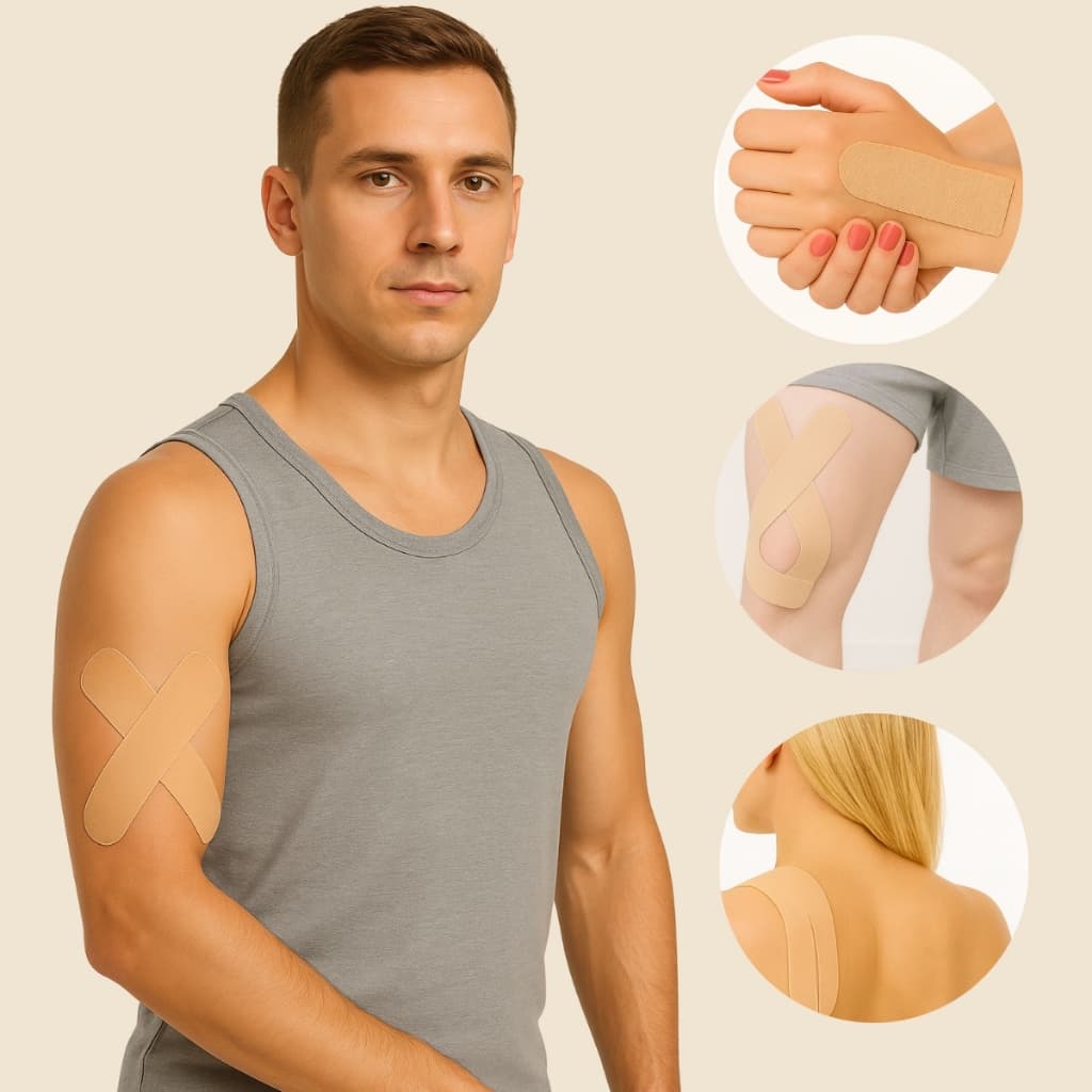 Bandagem Kinesio Tape Fita Elástica Adesiva Cinesiológica Terapêutica Esportiva Funcional Promoção
