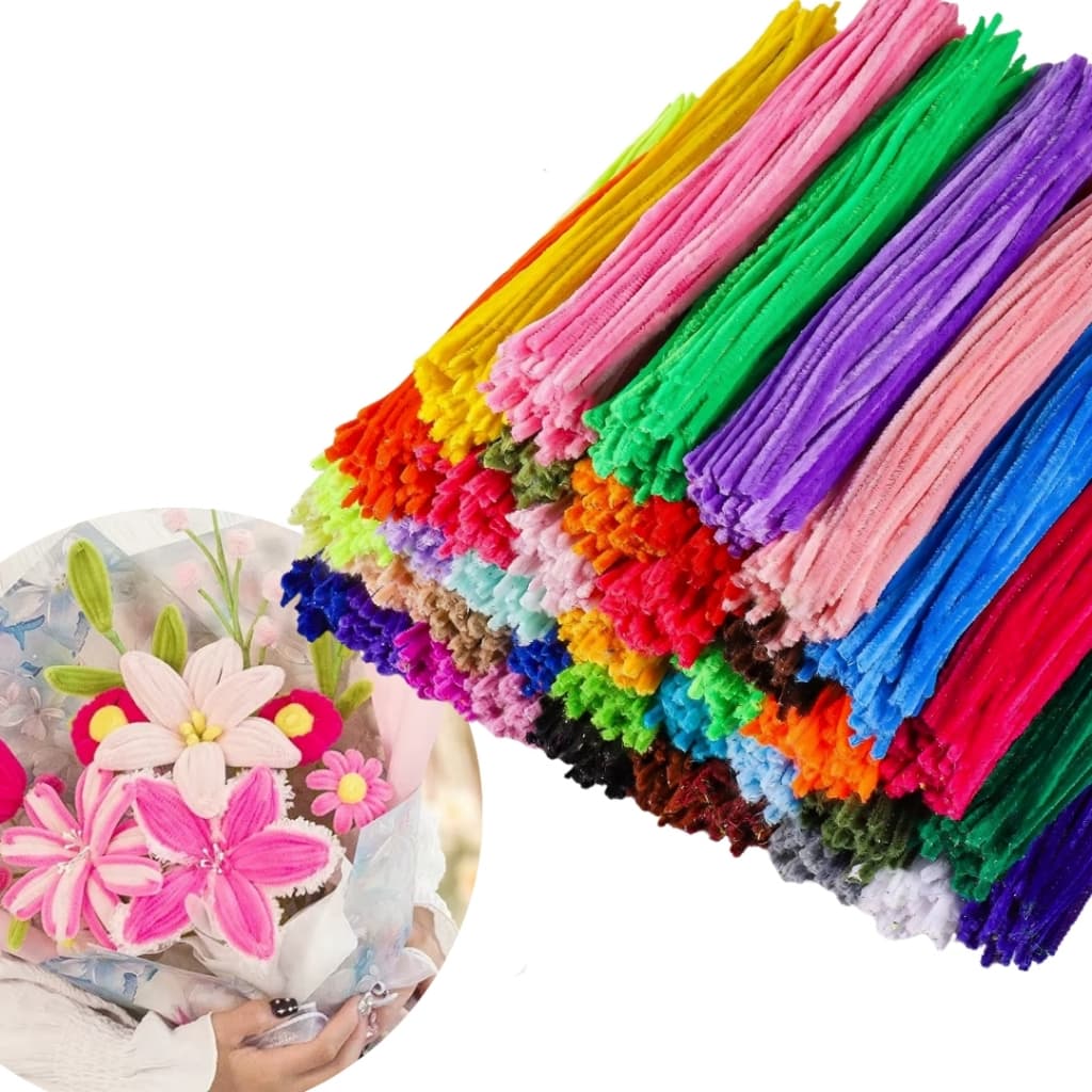 Haste Chenille 100 Unidades 30cm Colorido Limpador de Cachimbo Arame Felpudo Artesanato Escolar - BN