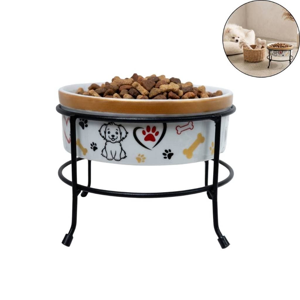 Comedouro Porcelana Suporte Elevado Caes Gatos Pets Ração 600ML