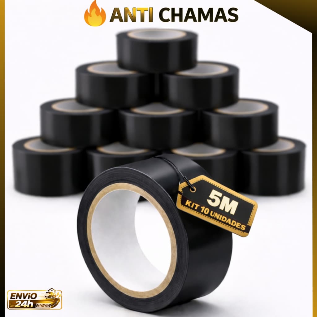 Kit 10 Fitas Isolantes Anti Chamas 18mm x 5m Profissional Alta Qualidade para residência