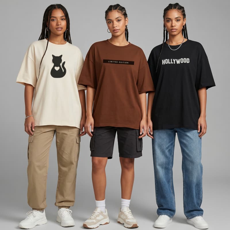 Camiseta Feminina Mix Estampas 3 Unidades Sortidas Casual Básico Confortável 100% Algodão