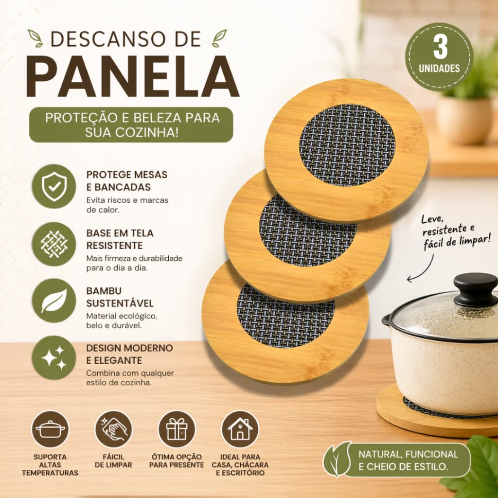 Jogo Descanso de panela  apoio de panela protetor de mesa Descanso de panela de madeira Protetor de mesa