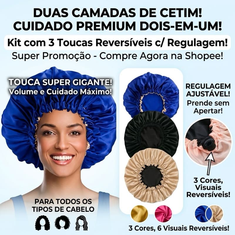 Touca de Cetim Extra Grande / Box Braids Dupla Face Big Cores Masculinas e Femininas-com Regulador