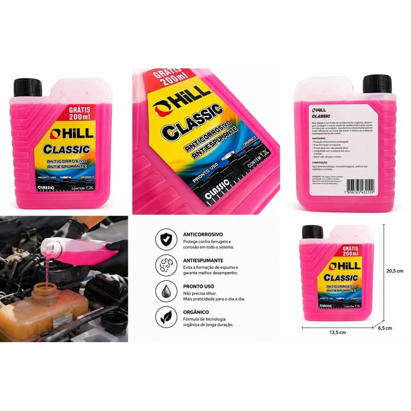 Aditivo Radiador Rosa Hill 1,2L Pronto Uso Anticorrosivo Anti Ferrugem
