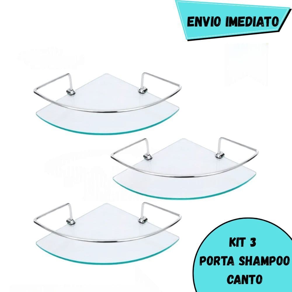 Kit 3 Porta Shampoo Suporte Prateleira Canto Vidro Incolor