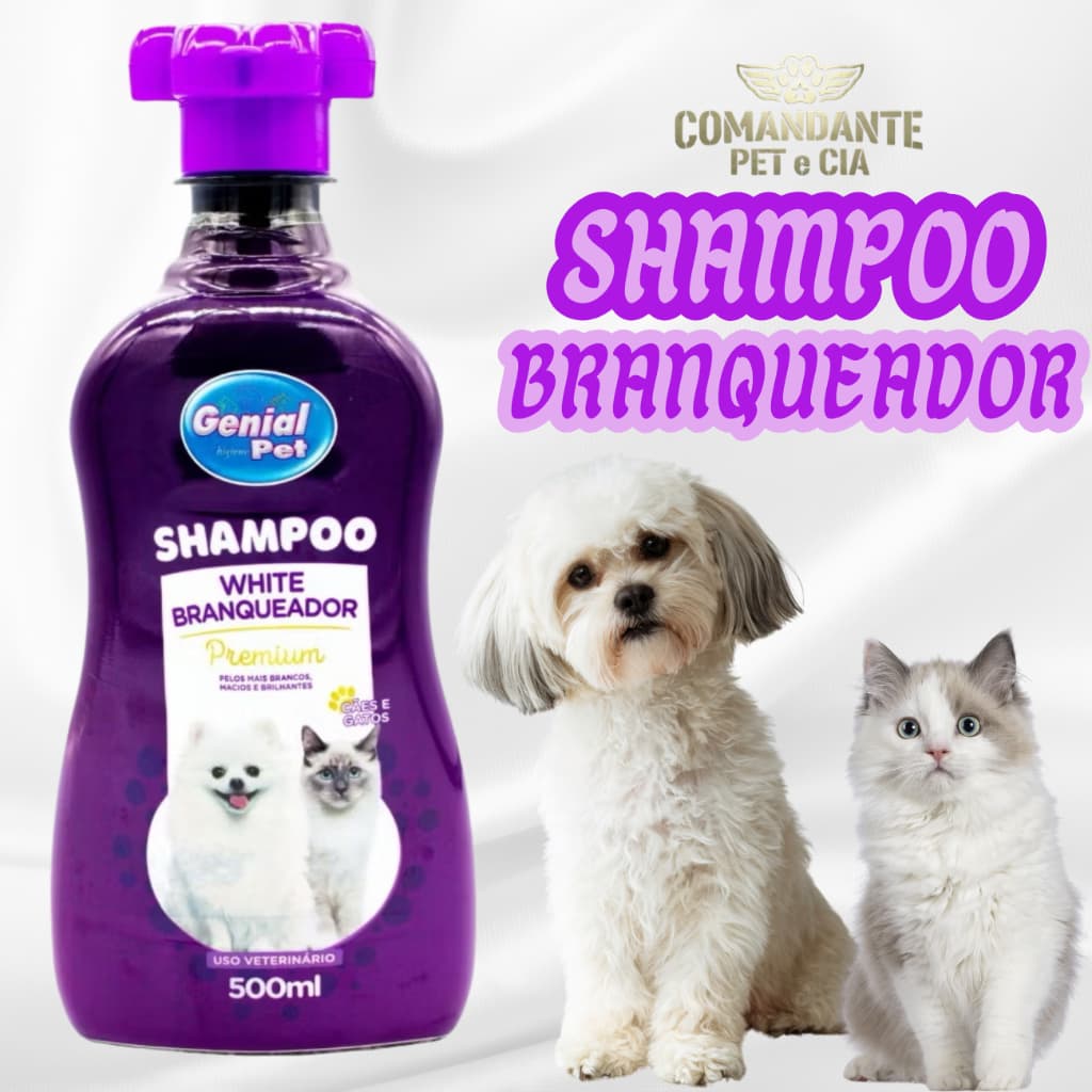 Shampoo White Branqueador Matizador Natural Para Cães e Gatos Pelos Claros Brancos Profissional - Genia Petl