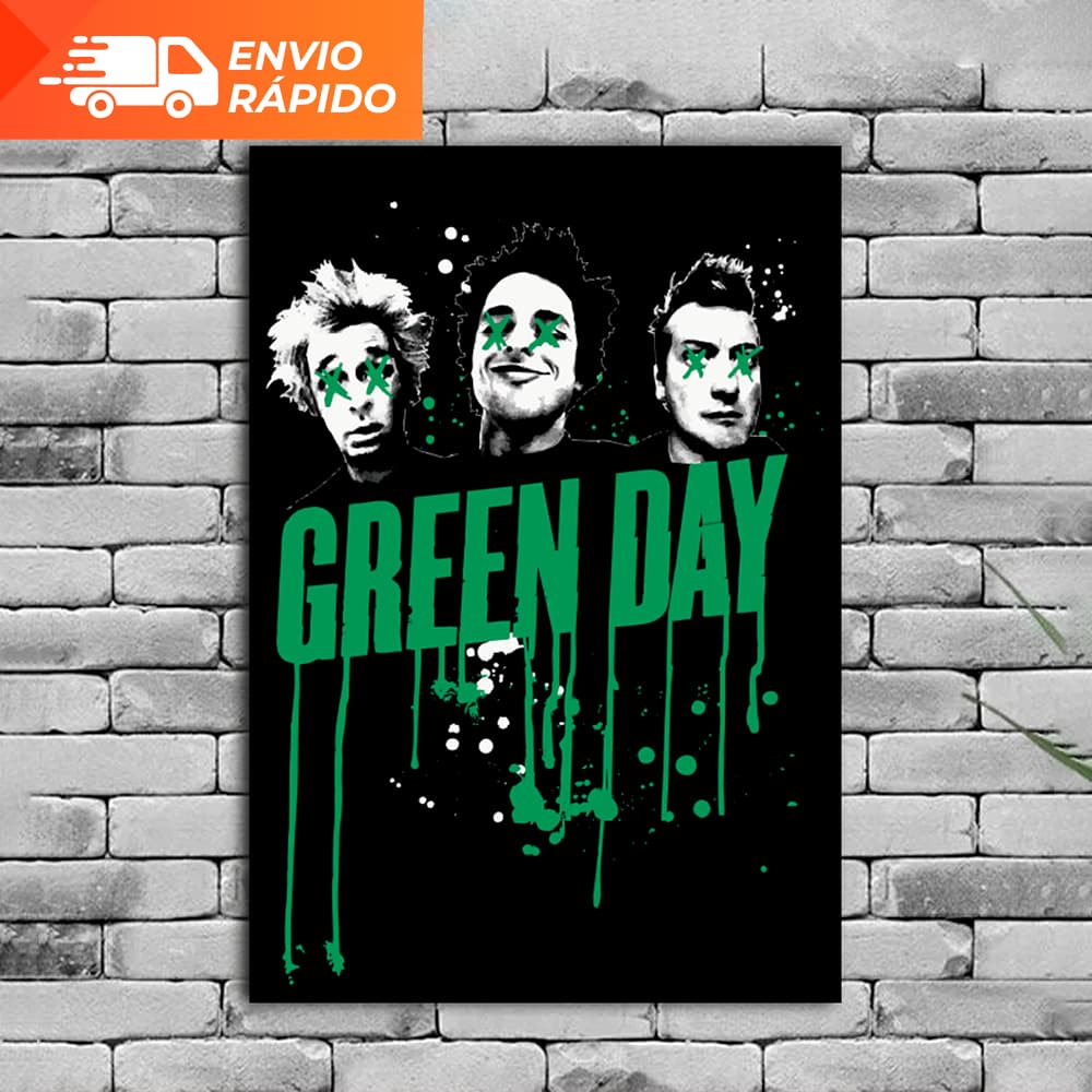 Quadro Decorativo Green Day MDF Adesivado Rock Punk Poster Fita Dupla Face para Quarto Sala Estúdio