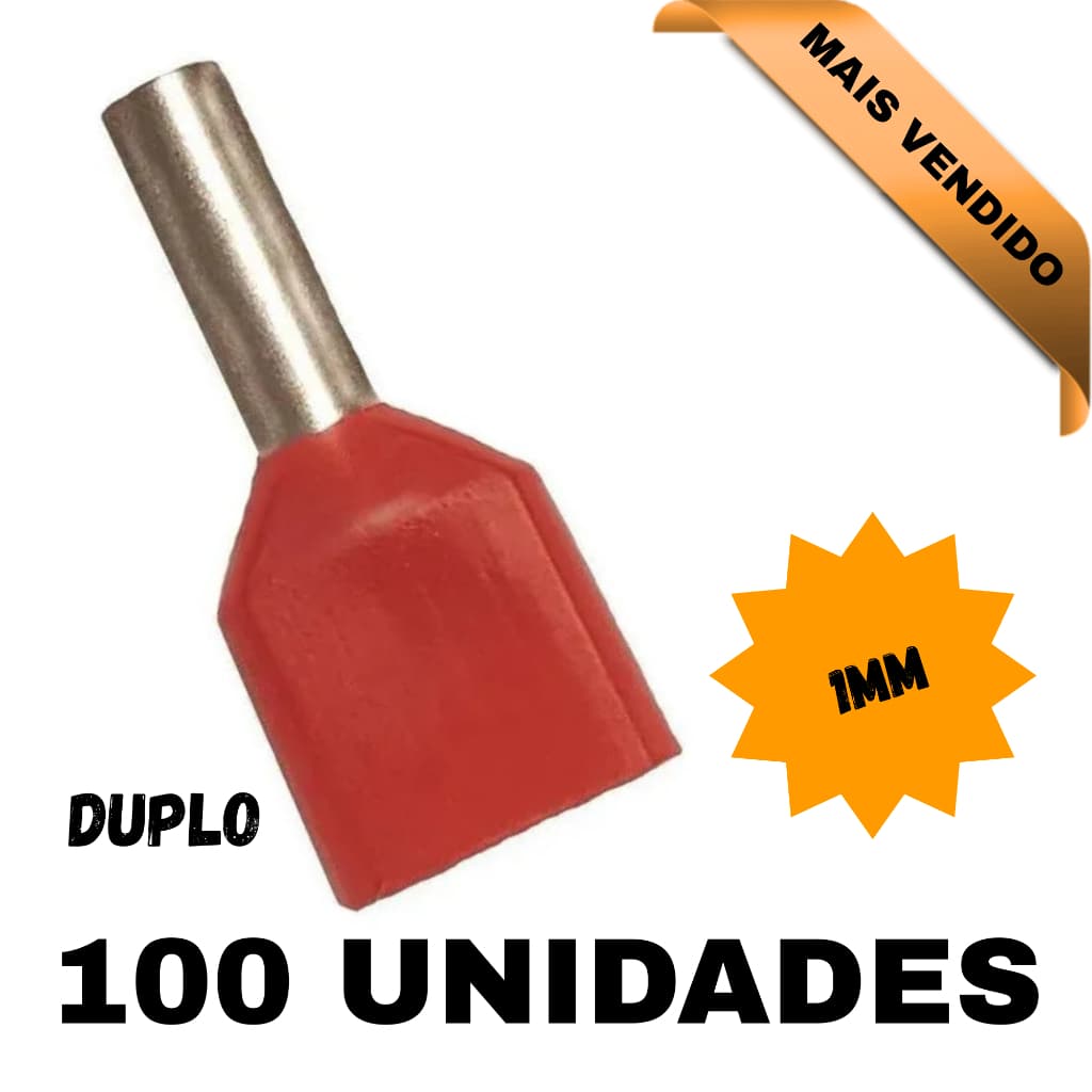 Kit 100 Terminal Ilhós Duplo Pre Isolado 1mm Vermelho