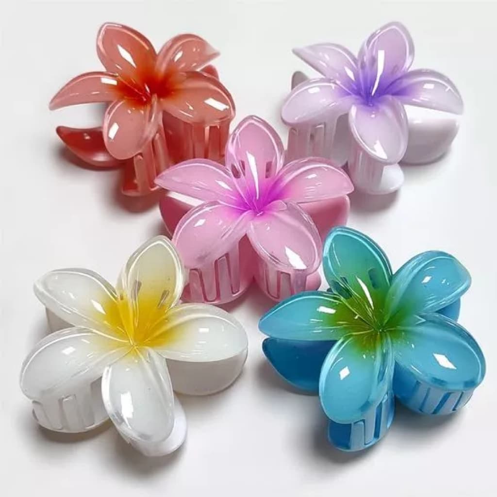 Kit 3/6/12 Grampos Piranha Flor Praia Coloridos – Presilha de Cabelo Feminina Barrette Fashion Verão 6cm (Cor Aleatória)