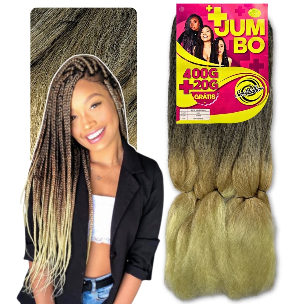 Cabelo Super Jumbo Ser Mulher Jumbão Tranças Box Braid Aplique Fibra Sintética 420 gramas