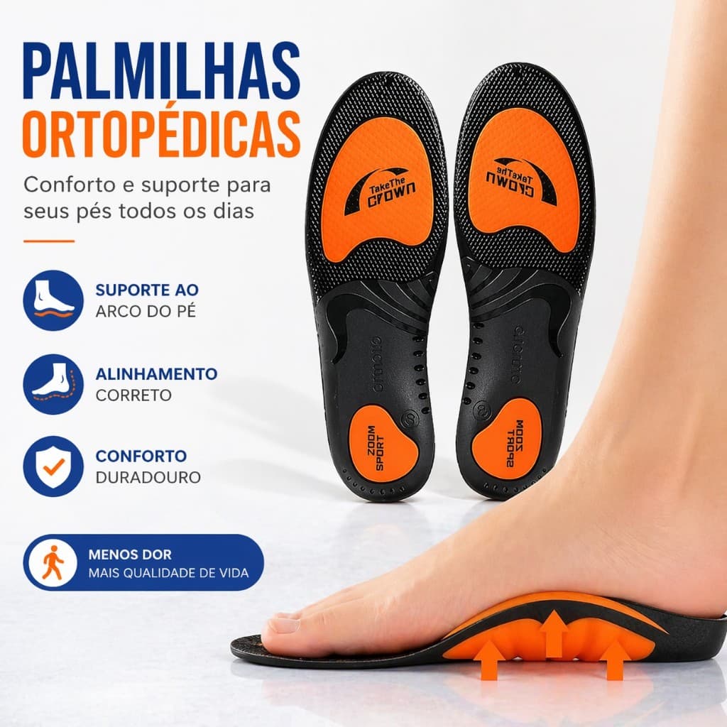 Palmilha Ortopédica com Suporte de Arco Plantar Absorção de Impacto para Pé Plano e Pernas X