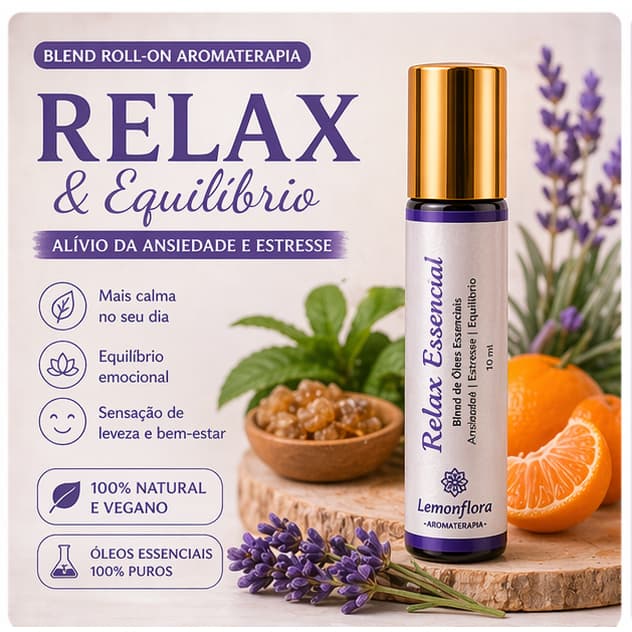 Blend Roll-On Relax Ansiedade, Estresse I Equilíbrio Bem-Estar Aromaterapia 10ml | Lavanda, Copaíba & Mandarina