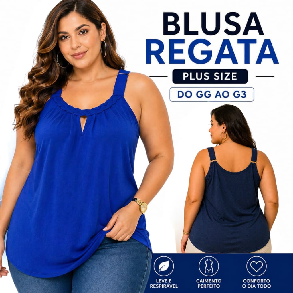 Blusa Feminina Plus Size Tecido Duna Que Não Amassa G1 G2 G3 Regata Soltinha Confortável