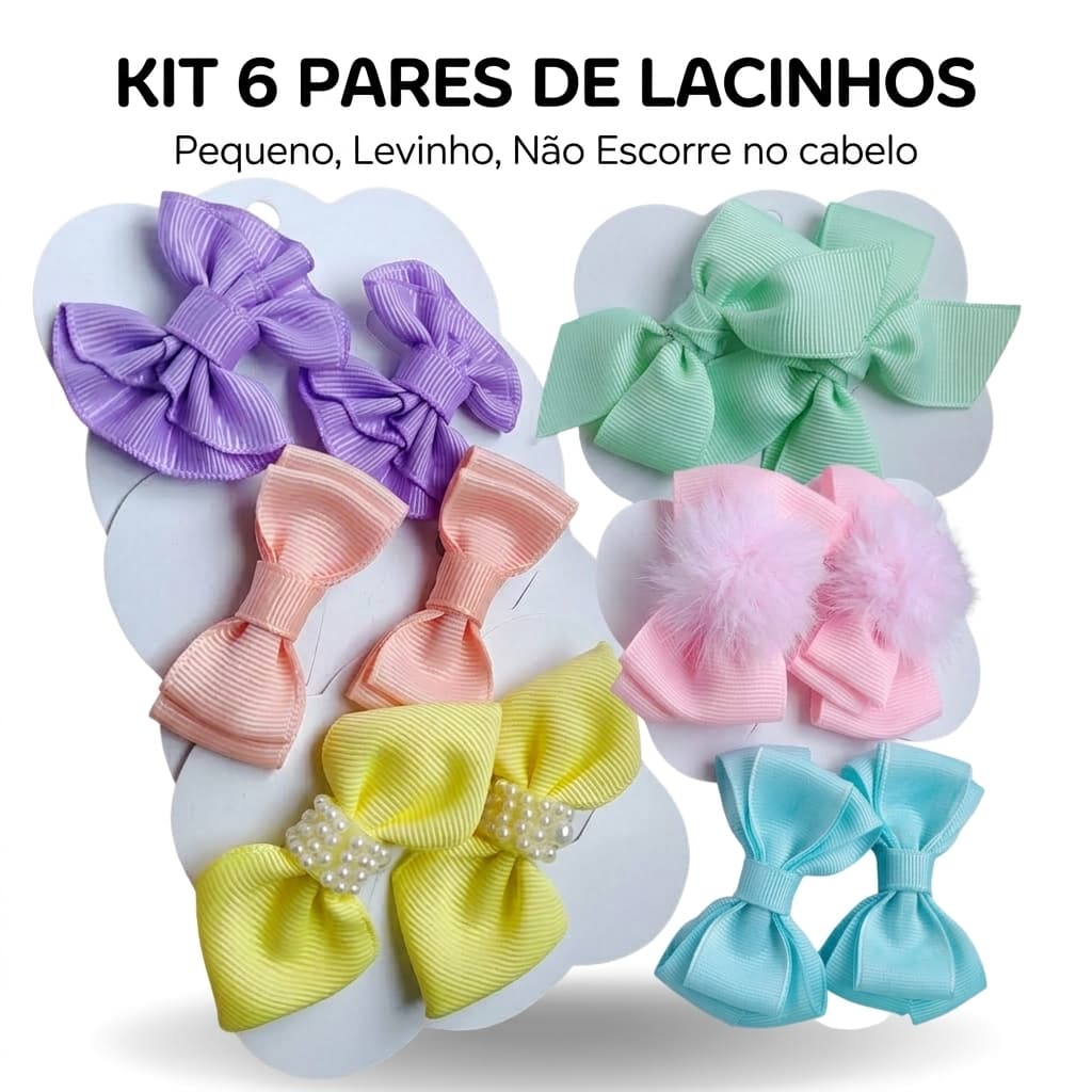 Lacinhos de Cabelo Infantil Kit 6 Pares Laços Para Bebê Mini Presilha Bico de Pato Lacinhos Pequenos