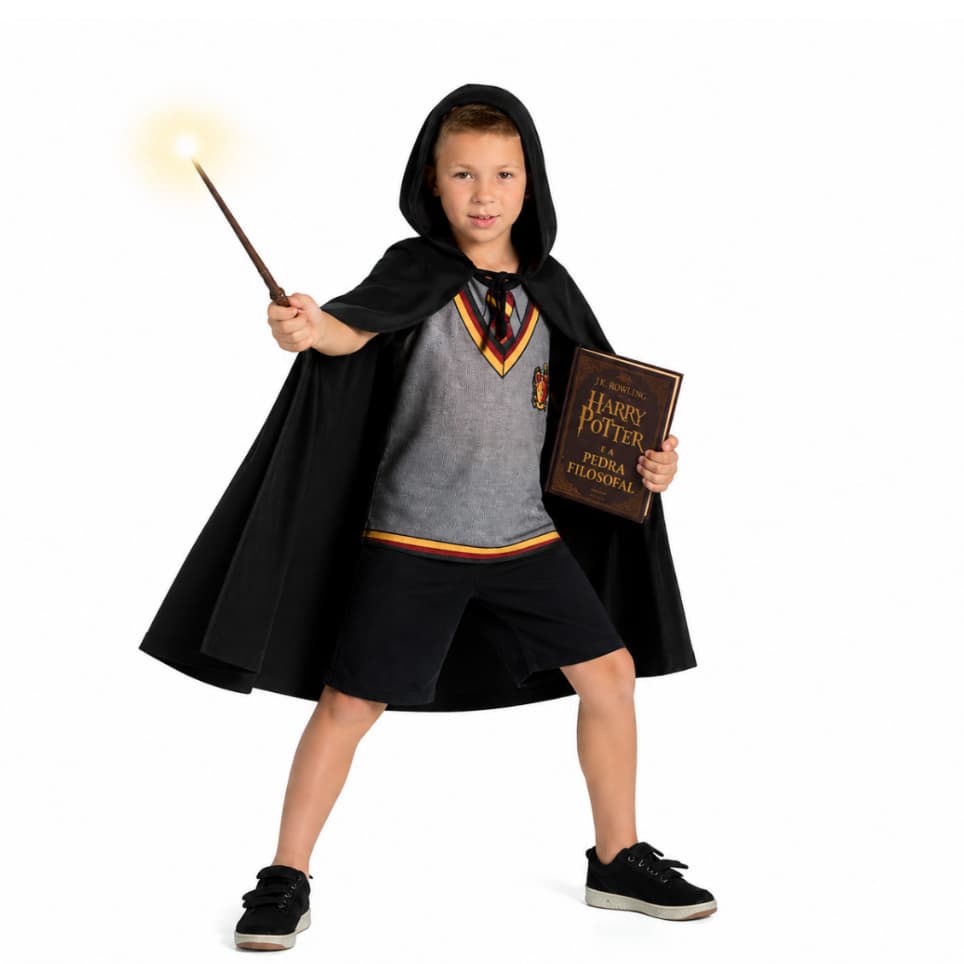 Fantasia Harry Potter Hermione Infantil Menino Halloween Escola de Bruxos