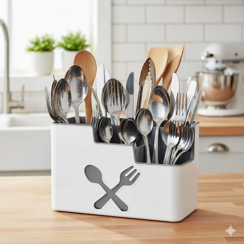 Suporte Porta Talheres e Utensílios de Cozinha Resistente - Escorredor Organizador de Pia Premium