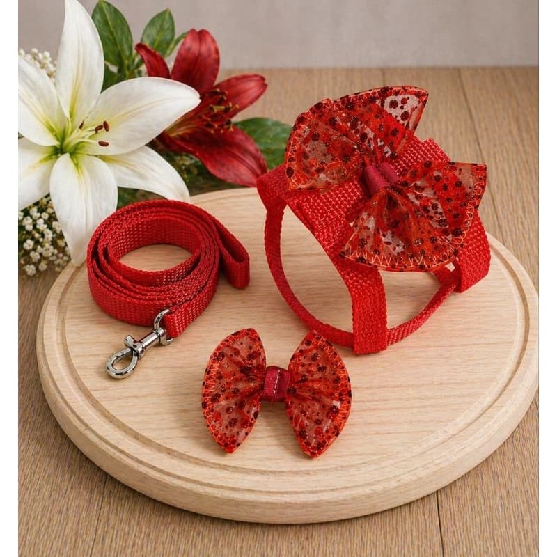 COLEIRA PEITORAL PET COM LAÇO VERMELHO
