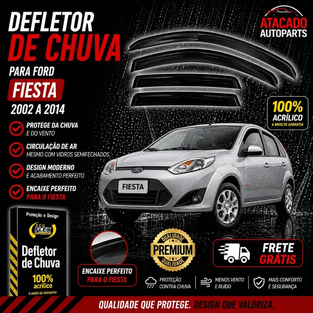Defletor Calha de Chuva Fiesta Amazon Rocam 2002 a  2014 - 4 Portas Ecoflex