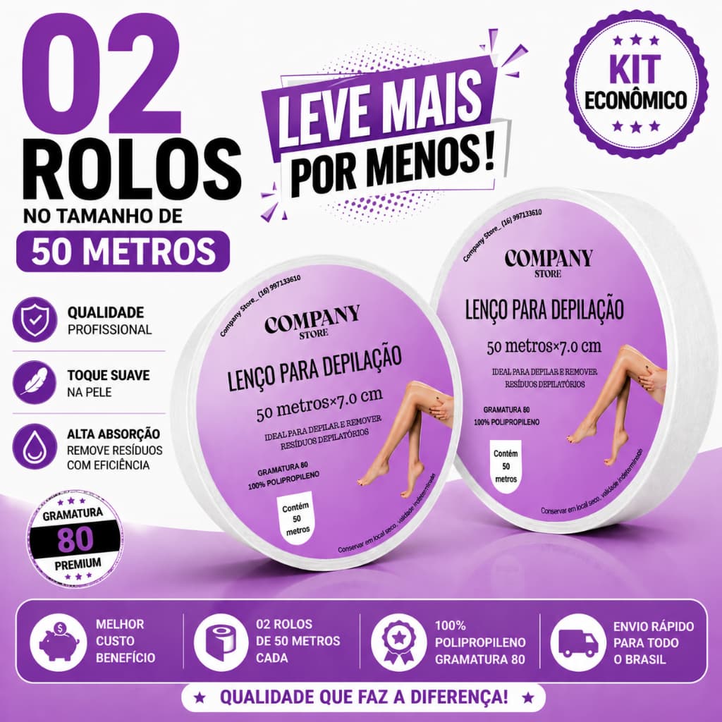 KIT O2 ROLOS TNT PARA DEPILAÇAO, 50 metros gramatura 80%, 7.0 cm . ENVIO RA'PIDO 24HRS UTEIS.