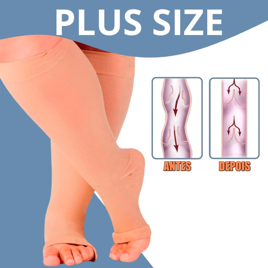 Par Meia De Compressão Plus Size Para Idosos Obesos Diabéticos Meia 3/4 Extra Grande Sem Ponteira Unissex