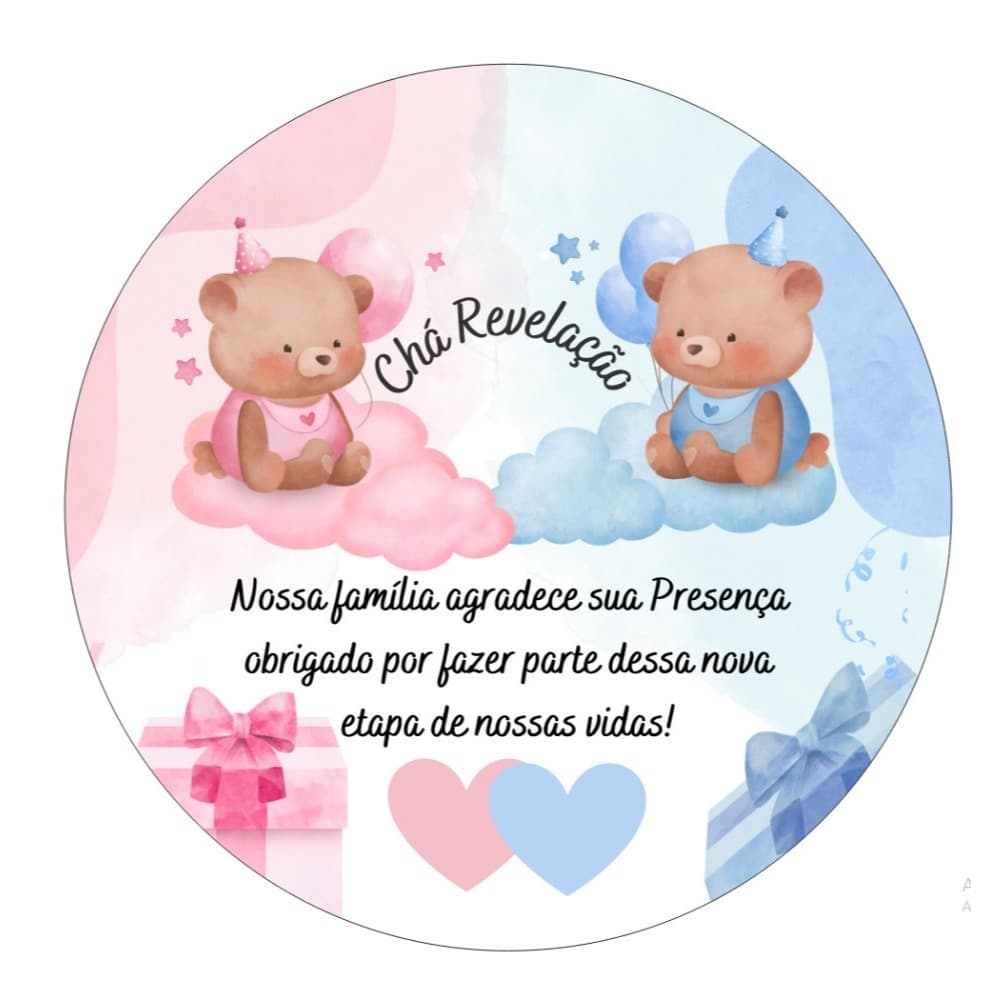 Adesivo Chá Revelação Menino e Menina Azul, Rosa, Verde e Lilás 4 cm