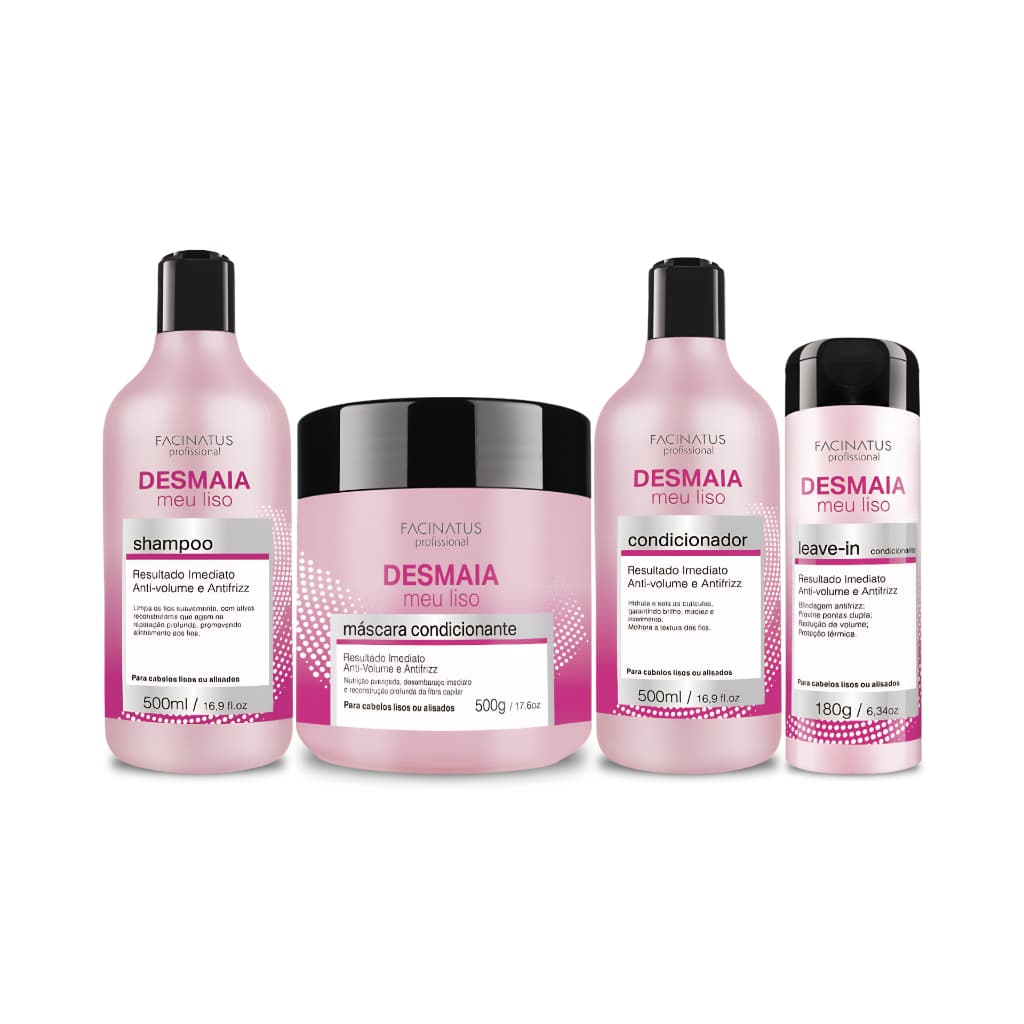 Kit Desmaia Meu Liso Facinatus 4 Produtos | Antifrizz Antivolume e Hidratação