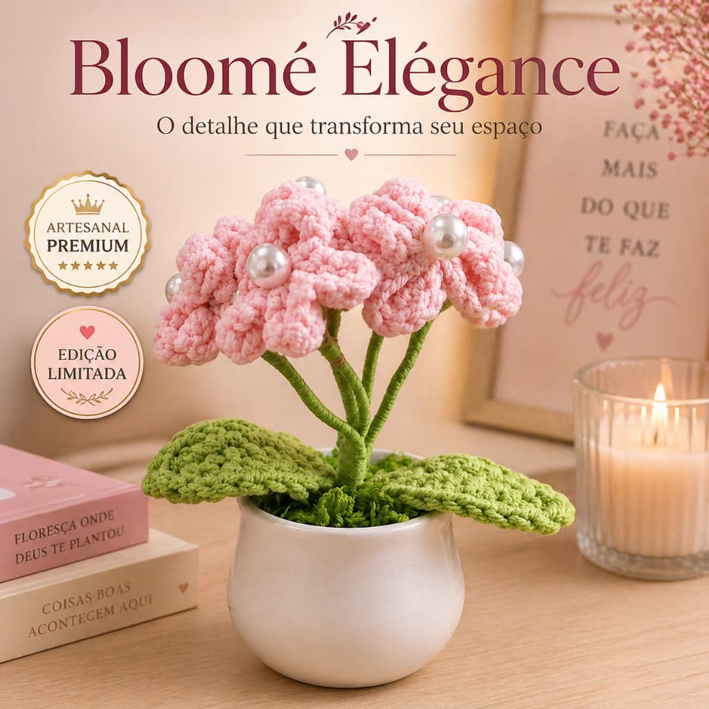 Flor decorativa em crochê com vaso (10cm) – Sortida