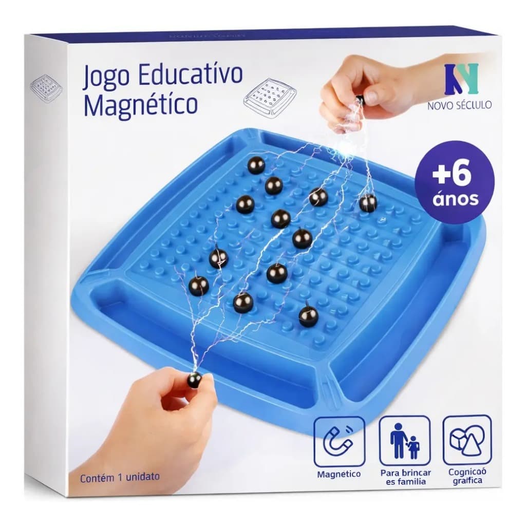 JOGO DE TABULEIRO ESTRATÉGICO MAGNÉTICO EDUCATIVO 21X21 COM 12 BOLINHAS